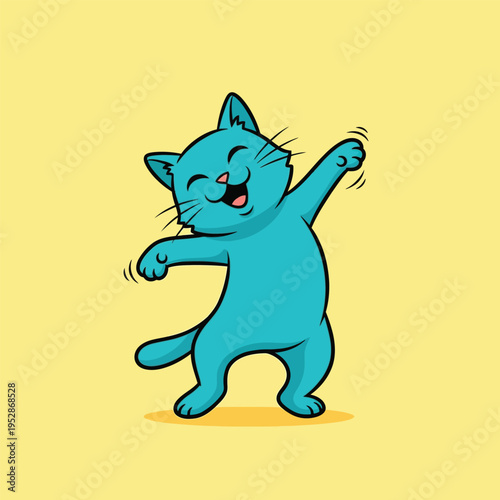 Cute Blue Cat Dancing with Joyful Expression.