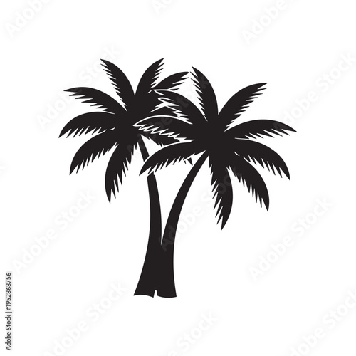 Tropical Palm Tree Silhouette Vector Illustration, Island Beach Tree Icon