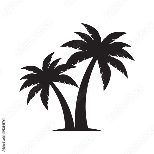 Tropical Palm Tree Silhouette Vector Illustration, Island Beach Tree Icon