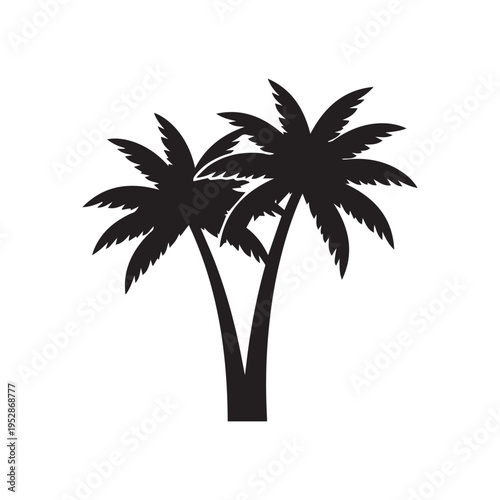 Tropical Palm Tree Silhouette Vector Illustration, Island Beach Tree Icon