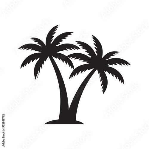 Tropical Palm Tree Silhouette Vector Illustration, Island Beach Tree Icon