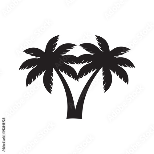 Tropical Palm Tree Silhouette Vector Illustration, Island Beach Tree Icon