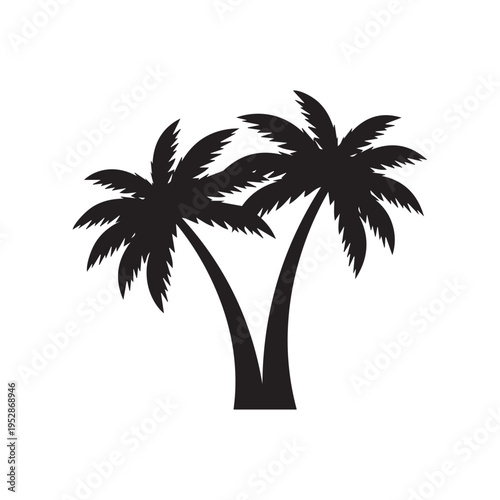 Tropical Palm Tree Silhouette Vector Illustration, Island Beach Tree Icon