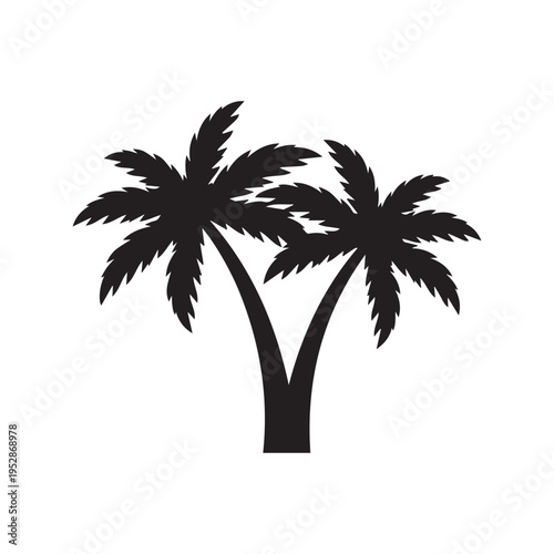 Tropical Palm Tree Silhouette Vector Illustration, Island Beach Tree Icon