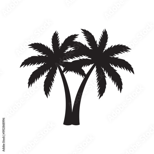 Tropical Palm Tree Silhouette Vector Illustration, Island Beach Tree Icon
