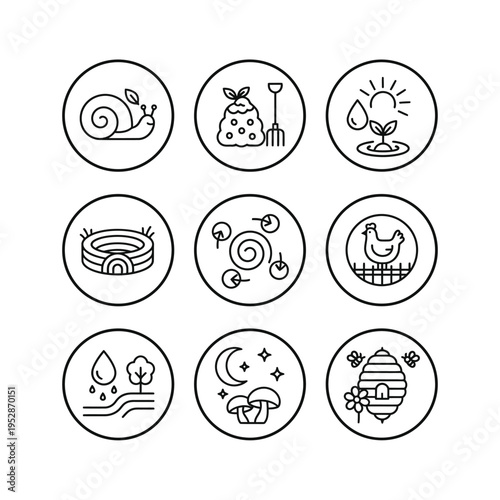 Collection of Organic Farming and Garden Icons.