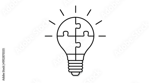 Innovative solution concept: lightbulb icon formed by interconnected puzzle pieces, symbolizing creativity and problem-solving