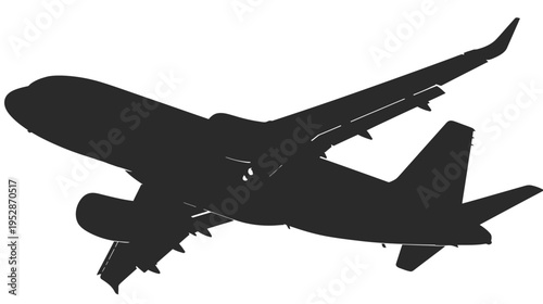 Black Silhouette of a Commercial Passenger Airplane in Flight. Vector Icon for Aviation, Travel, Transportation, and Business Concepts.