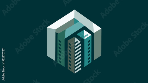 Abstract Isometric Building Illustration with Geometric City Architecture. Modern Real Estate and Property Development Graphic Design Concept.