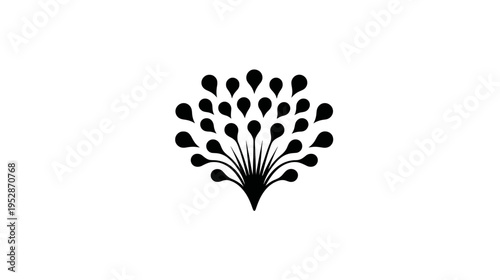 Elegant black abstract ornamental graphic with stylized teardrop shapes, resembling a decorative burst or floral fountain design