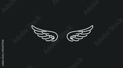 Minimalistic white outline wings icon on a dark background. Simple vector graphic symbol for freedom, flight, spirituality.