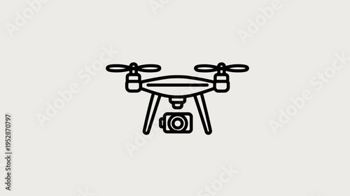 Outline Vector Icon of a Quadcopter Drone with Camera for Aerial Photography, Videography, Technology, and Delivery Concepts