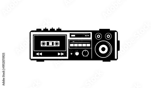 Retro cassette player silhouette audio stereo tape vector design