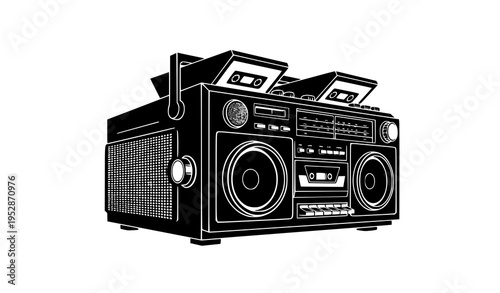 Vintage stereo cassette player silhouette retro audio vector clipart