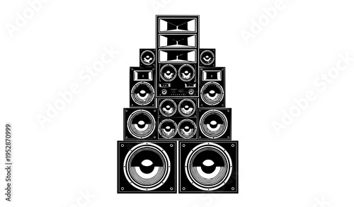 Tower speaker system silhouette concert sound audio vector illustration