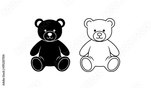 Black silhouette and white outline teddy bear vector design