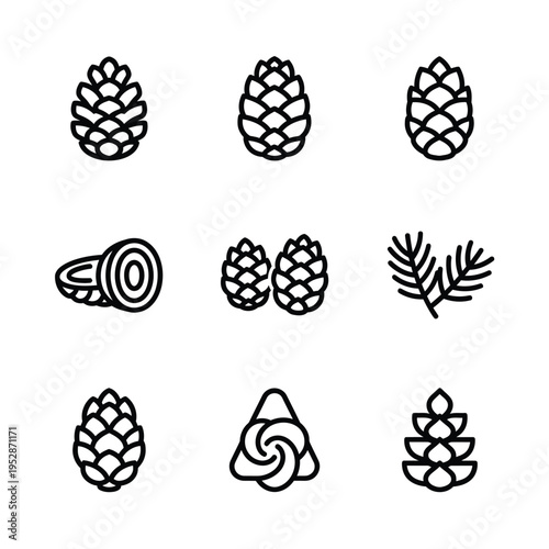 Collection of Pine Cone Icons and Illustrations.
