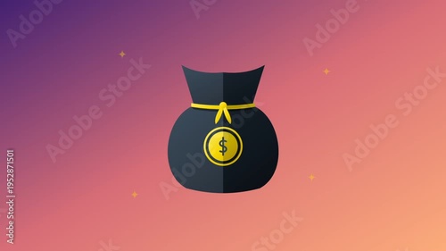 Animated money bag with gold coin.