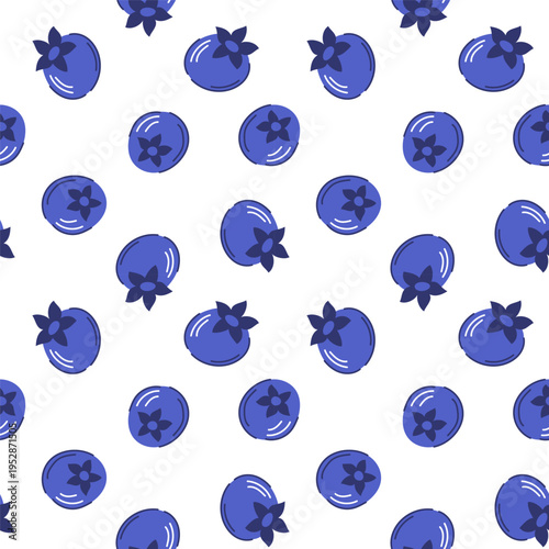 Seamless pattern with blueberry in flat style. Background for bed linen, wrapping paper, summer package and grocery store design.