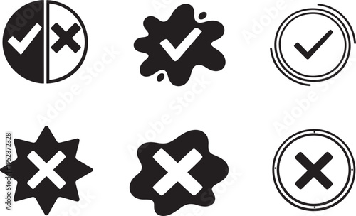 Check mark set with editable strokes showing approved, rejected and validation states