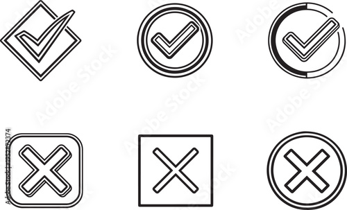 Clean check mark set with stroke editing for approve, deny and validation decisions