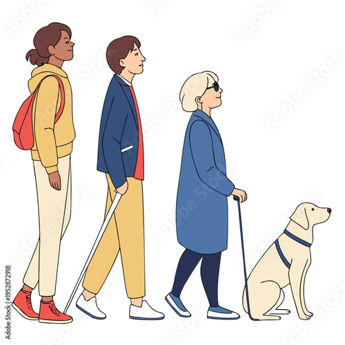 People walking with a guide dog Vector