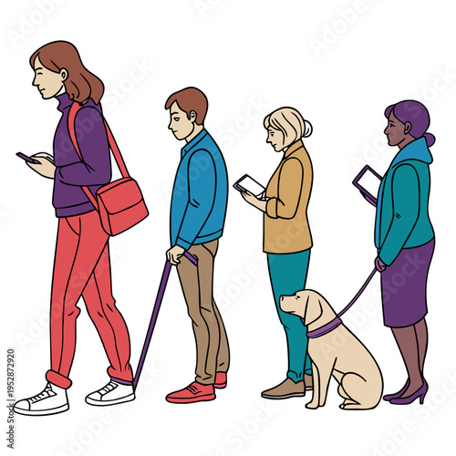 People waiting in line with a guide dog Vector