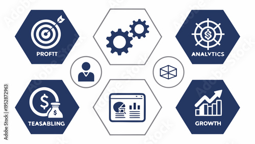 Business strategy and growth concept with various icons Vector