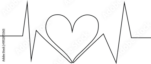Minimalist Continuous Line Heartbeat ECG Love Art