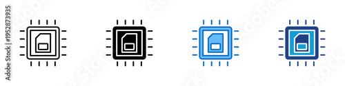 Processor Chip Multiple Style Icon Design Vector - Microchip with inner core representing processor technology, computing power, and hardware performance