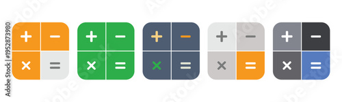 A calculator app icon, each with a distinct color palette and style.