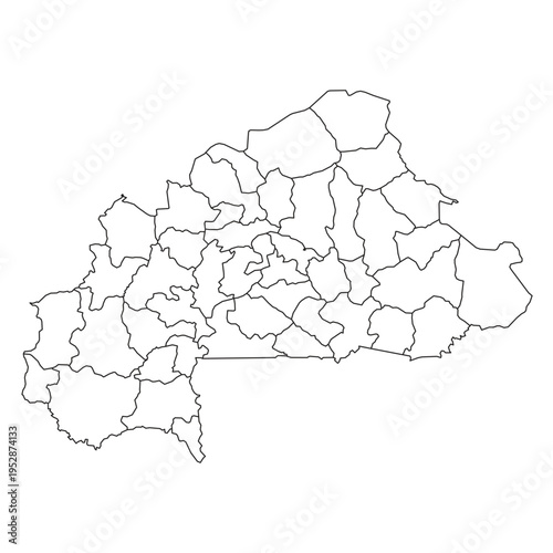 Outline map of Burkina Faso divided into administrative regions