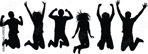 A group of happy diverse people jumping in the air isolated on a plain white background surface isolated on white background