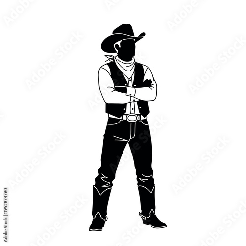 Cowboy standing with arms crossed.