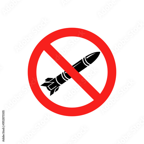 Prohibition sign over a missile, indicating no missiles or restricted weapons