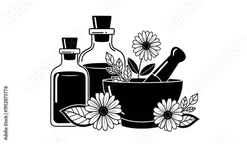 Herbal remedies and natural potions illustration