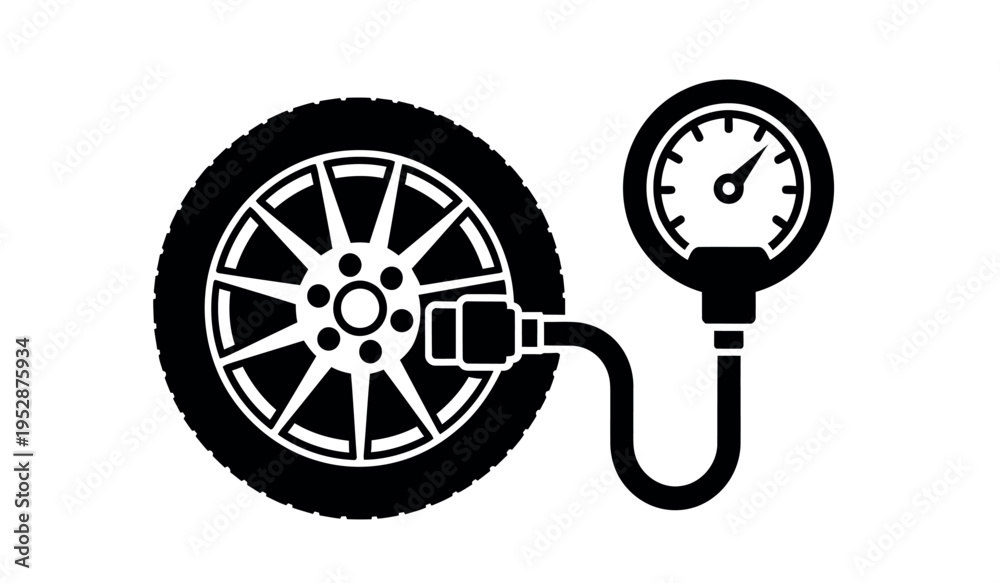 Obraz premium Tire pressure gauge and wheel illustration