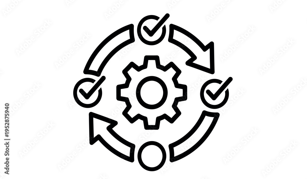 Obraz premium Gear with cyclical arrows and checkmarks