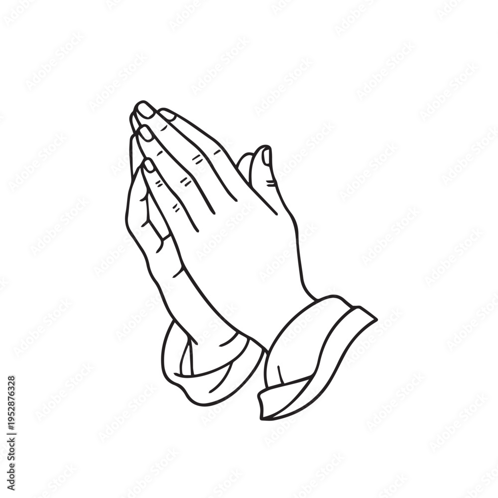 Obraz premium Praying Hands Line Art Vector Illustration – Prayer Gesture Symbol