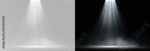 Foto Wide white spotlight beam with cone light effect and smoke haze for stage podium