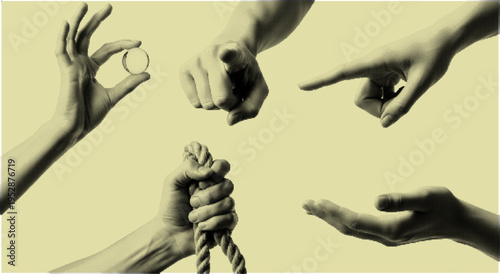 Conflict and Argument Hand Gestures Halftone Illustration