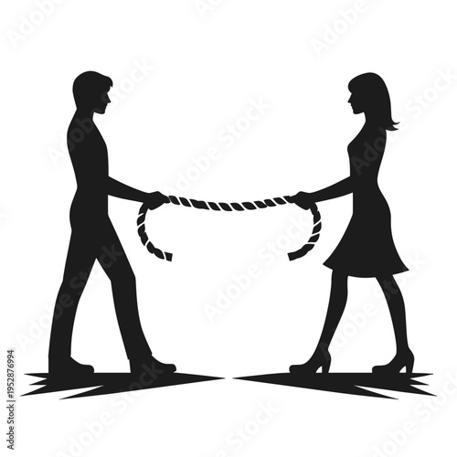 Two people pulling rope tension symbolizing conflict or struggle
