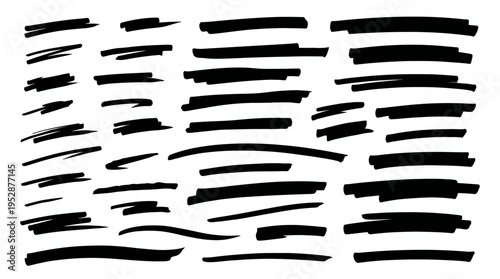 Various black brush strokes on a white background, ideal for graphic design and artistic projects