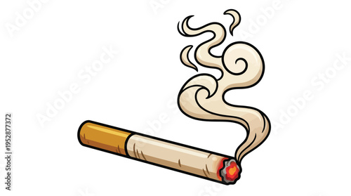 A vector graphic illustration of a smoking cigarette with swirling smoke