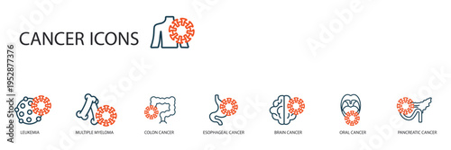 cancer icons set outline and Flat Style,transparent background