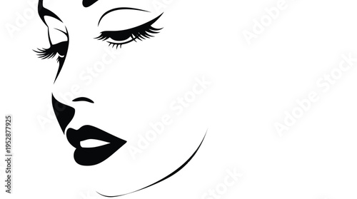 A beautiful woman with closed eyes and bold makeup looks serene