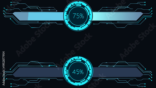 Digital progress bars displaying 75 and 45 completion on a dark background