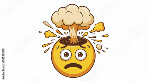 A yellow emoji character with a sad expression experiencing a literal explosion from its head Vector