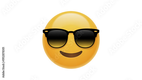 Yellow smiley face emoji wearing black sunglasses representing a cool and confident mood expression Vector