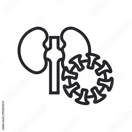 kidney cancer icons outline and Flat Style,transparent background